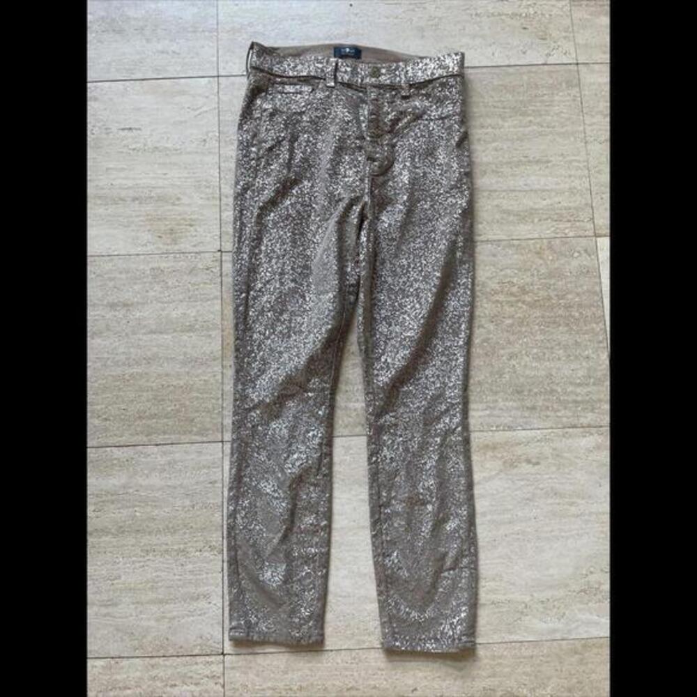 Seven 7 For All Man Kind Pants Size 28 Gold Marble Shimmer Designer Pants‎